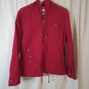 Lana Sport Women's Vibrant Red Hooded Zip-up Utility Jacket Size 14